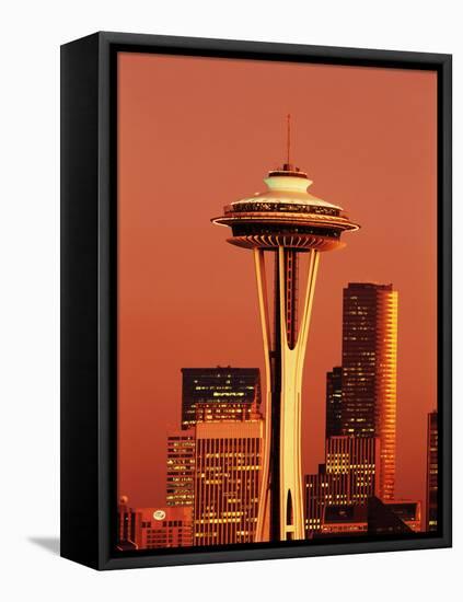 View of Space Needle and Seattle Buildings, Seattle, Washington, USA-Stuart Westmorland-Framed Stretched Canvas