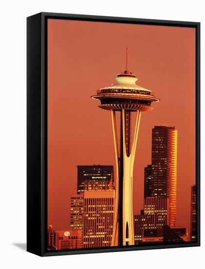 View of Space Needle and Seattle Buildings, Seattle, Washington, USA-Stuart Westmorland-Framed Stretched Canvas