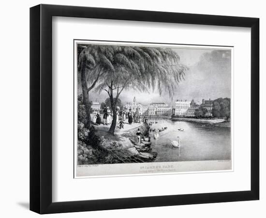 View of St James's Park and Buckingham Palace, Westminster, London, C1830-Thomas Mann Baynes-Framed Premium Giclee Print