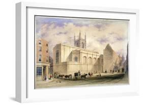 View of St Mary Aldermary with a Street Scene in Watling Street, City of London, C1850-null-Framed Giclee Print