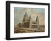 View of St. Paul's Cathedral with Figures in the Foreground, English School circa 1725-null-Framed Giclee Print