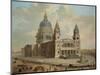View of St. Paul's Cathedral with Figures in the Foreground, English School circa 1725-null-Mounted Giclee Print
