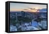 View of St. Pauli at sunset, Hamburg, Germany, Europe-Ian Trower-Framed Stretched Canvas