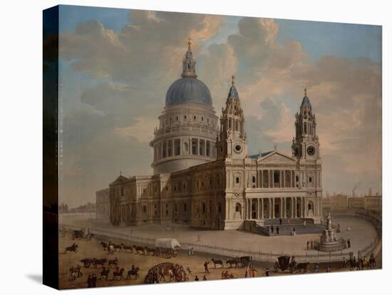 View of St Pauls Cathedral with Figures in the Foreground, circa 1725-English-Stretched Canvas