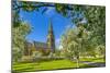 View of St. Peter's Church and spring blossom, Edensor Village, Chatsworth Park, Bakewell-Frank Fell-Mounted Photographic Print