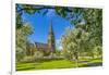 View of St. Peter's Church and spring blossom, Edensor Village, Chatsworth Park, Bakewell-Frank Fell-Framed Photographic Print