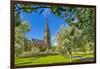 View of St. Peter's Church and spring blossom, Edensor Village, Chatsworth Park, Bakewell-Frank Fell-Framed Photographic Print