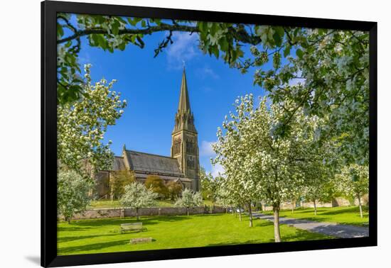 View of St. Peter's Church and spring blossom, Edensor Village, Chatsworth Park, Bakewell-Frank Fell-Framed Photographic Print