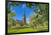 View of St. Peter's Church and spring blossom, Edensor Village, Chatsworth Park, Bakewell-Frank Fell-Framed Photographic Print