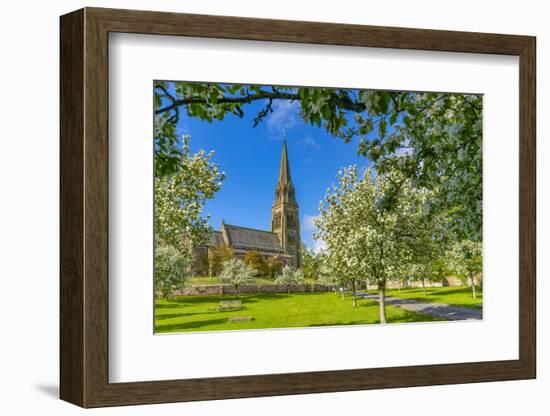 View of St. Peter's Church and spring blossom, Edensor Village, Chatsworth Park, Bakewell-Frank Fell-Framed Photographic Print