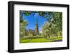 View of St. Peter's Church and spring blossom, Edensor Village, Chatsworth Park, Bakewell-Frank Fell-Framed Photographic Print