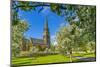 View of St. Peter's Church and spring blossom, Edensor Village, Chatsworth Park, Bakewell-Frank Fell-Mounted Photographic Print