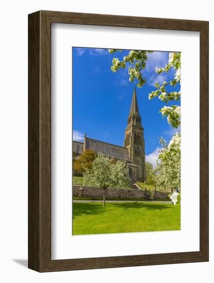 View of St. Peter's Church and spring blossom, Edensor Village, Chatsworth Park, Bakewell-Frank Fell-Framed Photographic Print