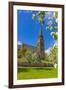 View of St. Peter's Church and spring blossom, Edensor Village, Chatsworth Park, Bakewell-Frank Fell-Framed Photographic Print