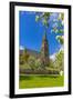 View of St. Peter's Church and spring blossom, Edensor Village, Chatsworth Park, Bakewell-Frank Fell-Framed Photographic Print