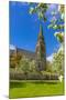 View of St. Peter's Church and spring blossom, Edensor Village, Chatsworth Park, Bakewell-Frank Fell-Mounted Photographic Print