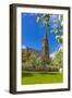 View of St. Peter's Church and spring blossom, Edensor Village, Chatsworth Park, Bakewell-Frank Fell-Framed Photographic Print