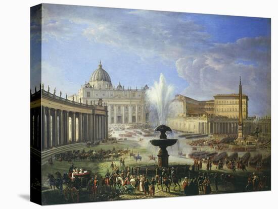 View of St Peter's Square with Military Parade Rome Italy-Michelangelo Pacetti-Stretched Canvas