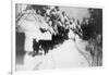 View of Stagecoach Driving through Snowy Mitchell Rd - Downieville, CA-Lantern Press-Framed Art Print