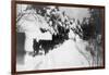 View of Stagecoach Driving through Snowy Mitchell Rd - Downieville, CA-Lantern Press-Framed Art Print