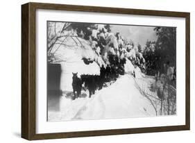 View of Stagecoach Driving through Snowy Mitchell Rd - Downieville, CA-Lantern Press-Framed Art Print