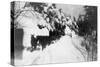 View of Stagecoach Driving through Snowy Mitchell Rd - Downieville, CA-Lantern Press-Stretched Canvas