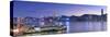 View of Star Ferry Terminal and Hong Kong Island skyline, Hong Kong, China-Ian Trower-Stretched Canvas