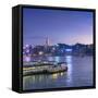 View of Star Ferry Terminal and Hong Kong Island skyline, Hong Kong, China-Ian Trower-Framed Stretched Canvas