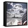 View of Statue of Liberty from Rear of Bot with Stars and Stripes Flag, New York-Purcell-Holmes-Framed Stretched Canvas