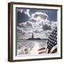 View of Statue of Liberty from Rear of Bot with Stars and Stripes Flag, New York-Purcell-Holmes-Framed Photographic Print