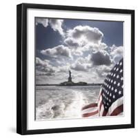 View of Statue of Liberty from Rear of Bot with Stars and Stripes Flag, New York-Purcell-Holmes-Framed Photographic Print