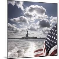 View of Statue of Liberty from Rear of Bot with Stars and Stripes Flag, New York-Purcell-Holmes-Mounted Photographic Print