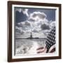 View of Statue of Liberty from Rear of Bot with Stars and Stripes Flag, New York-Purcell-Holmes-Framed Photographic Print