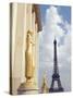 View of statues with Eiffel Tower in the background, Paris, France-null-Stretched Canvas