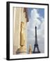 View of statues with Eiffel Tower in the background, Paris, France-null-Framed Photographic Print