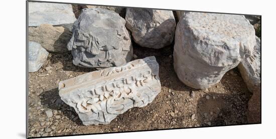 View of stones at archaeological site in ancient port city of Caesarea, Tel Aviv, Israel-null-Mounted Photographic Print