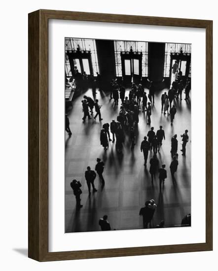 View of Students and Others in Main Entrance at MIT on Visitors' Day-Gjon Mili-Framed Photographic Print