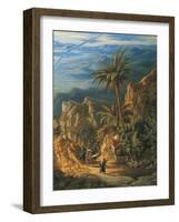 View of Suez Canal, Detail: Caravans and Palm Trees-Albert Rieger-Framed Giclee Print