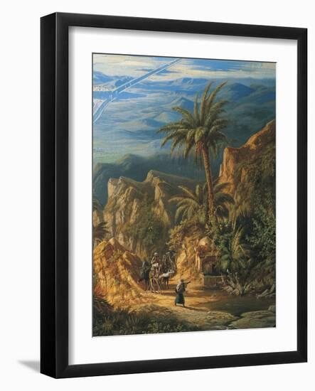 View of Suez Canal, Detail: Caravans and Palm Trees-Albert Rieger-Framed Giclee Print