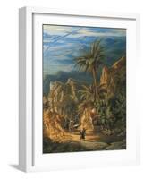 View of Suez Canal, Detail: Caravans and Palm Trees-Albert Rieger-Framed Giclee Print