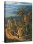 View of Suez Canal, Detail: Caravans and Palm Trees-Albert Rieger-Stretched Canvas