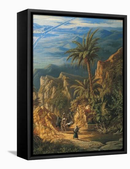 View of Suez Canal, Detail: Caravans and Palm Trees-Albert Rieger-Framed Stretched Canvas