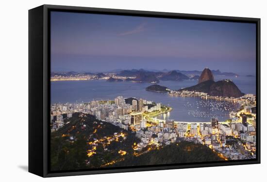 View of Sugar Loaf Mountain (Pao de Acucar) and Botafogo Bay at Dusk, Rio de Janeiro, Brazil-Ian Trower-Framed Stretched Canvas