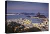 View of Sugar Loaf Mountain (Pao de Acucar) and Botafogo Bay at Dusk, Rio de Janeiro, Brazil-Ian Trower-Stretched Canvas