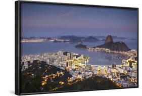 View of Sugar Loaf Mountain (Pao de Acucar) and Botafogo Bay at Dusk, Rio de Janeiro, Brazil-Ian Trower-Framed Photographic Print