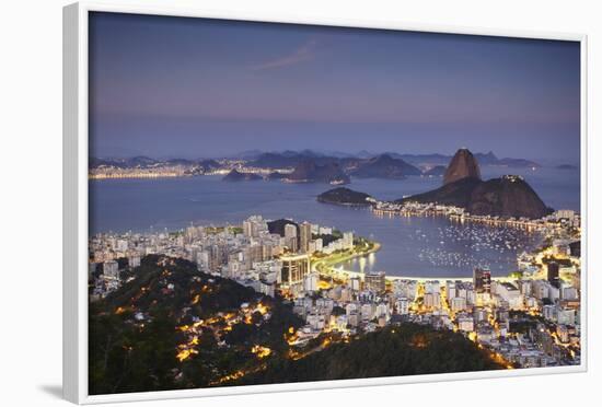 View of Sugar Loaf Mountain (Pao de Acucar) and Botafogo Bay at Dusk, Rio de Janeiro, Brazil-Ian Trower-Framed Photographic Print