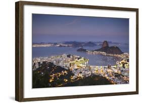 View of Sugar Loaf Mountain (Pao de Acucar) and Botafogo Bay at Dusk, Rio de Janeiro, Brazil-Ian Trower-Framed Photographic Print