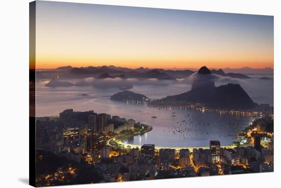 View of Sugarloaf Mountain and Botafogo Bay at Dawn, Rio De Janeiro, Brazil, South America-Ian Trower-Stretched Canvas