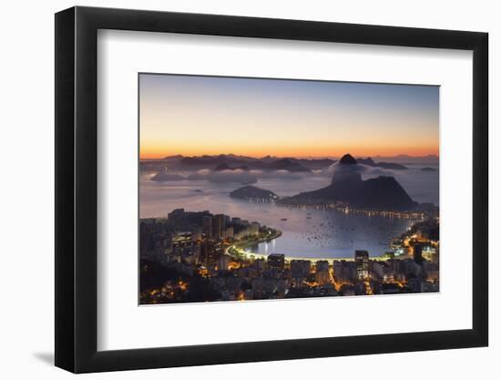 View of Sugarloaf Mountain and Botafogo Bay at Dawn, Rio De Janeiro, Brazil, South America-Ian Trower-Framed Photographic Print