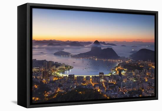 View of Sugarloaf Mountain and Botafogo Bay at Dawn, Rio De Janeiro, Brazil-Ian Trower-Framed Stretched Canvas